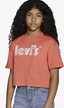 LS MEET AND GREET ROLLED SLEEVE GRAPHIC T-SHIRT BIG GIRLS Hot Coral - Pink