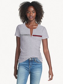 TH ESSENTIAL SPLIT-NECK T-SHIRT Grey Heather