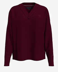 TH V-NECK MONOGRAM SWEATER  Deep Rouge