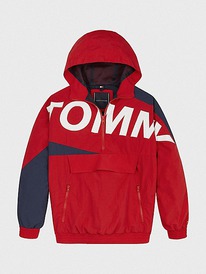 TH KIDS HOODED POPOVER JACKET Deep Crimson / Colorblock