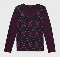TH  ARGYLE V-NECK SWEATER Aubergine Multi