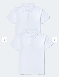 Matalan  Kids 2 Pack White Polo Shirts (4-15yrs) 