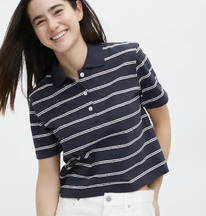 UNIQLO UK CROPPED RELAXED FIT STRIPED POLO SHIRT NAVY