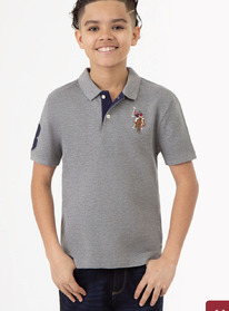 U.S. Polo Assn BOYS MULTI COLOR LOGO PIQUE POLO SHIRT CAMPUS HEATHER GRAY