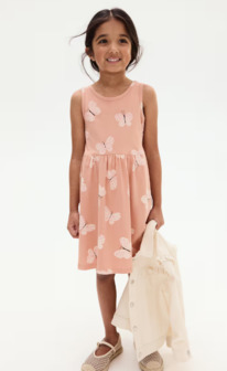 HM Patterned cotton dress Peach pink/Butterflies