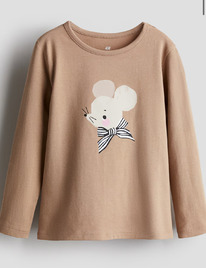  Printed jersey top Beige/Mouse