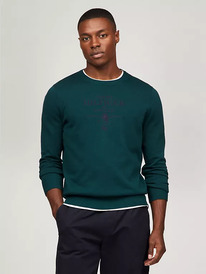 TomH Embroidered Crest Logo Sweater Cypress Green