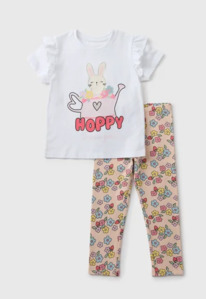 Matalan Girls White Easter T-Shirt & Legging Set (1-7yrs)