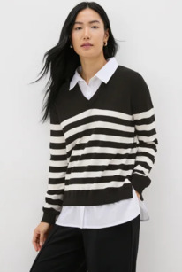 Matalan Et Vous Black Stripe Shirt Jumper