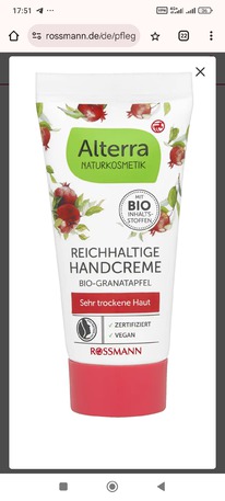 rossmann Alterra NATURKOSMETIK Reichhaltige Handcreme Bio-Granatapfel Reisegr