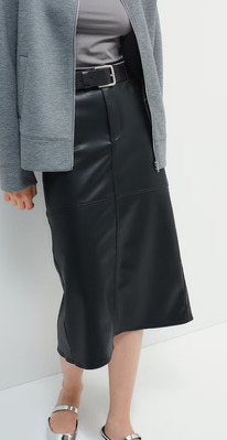 �� Coated midi skirt Black
