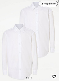 Asda Boys White Long Sleeve Non Iron School Shirt 2 Pack 