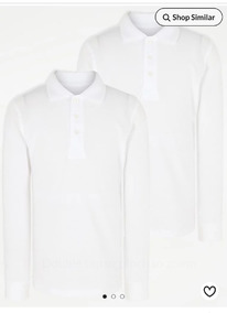 Asda White Regular Fit Long Sleeve School Polo Shirts 2 Pack 