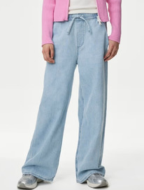 Marksandspencer Wide Leg Denim Jeans (6-16 Yrs) Denim