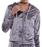 outlet46 ROCKUPY Damen Samt-Cardigan glänzende Sweatshirt-Jacke mit Kapuze 